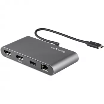 StarTech.com Dual-Monitor Thunderbolt Mini Dock, 4K 60Hz DisplayPort, bezvadu centrmezgls operētājsistēmām Windows un Mac, Gigabit Ethernet, 1x USB-A (USB 5Gbps), 11 collu (28 cm) kabelis