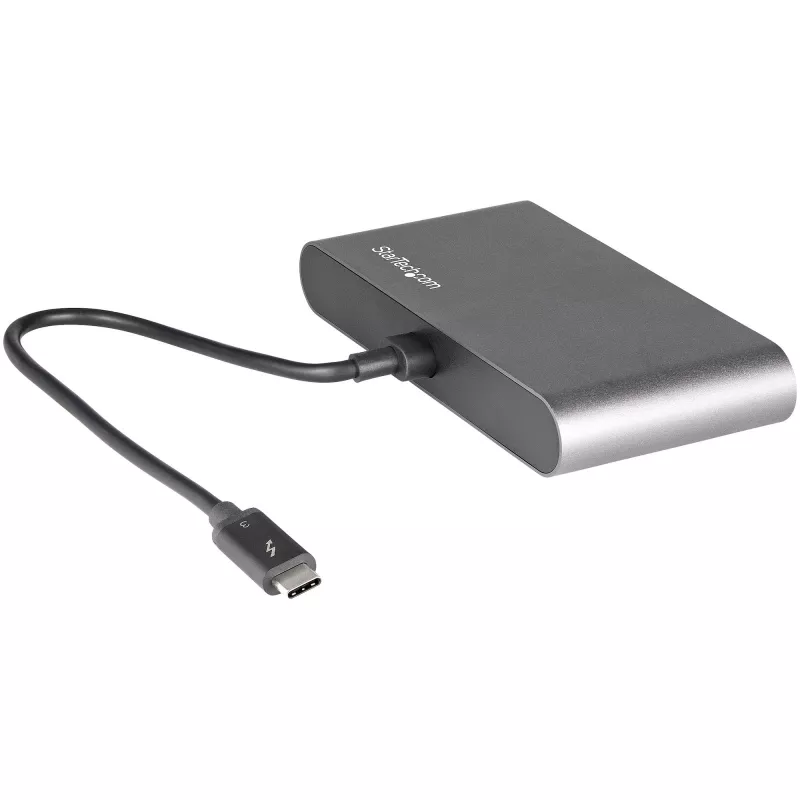 StarTech.com Dual-Monitor Thunderbolt Mini Dock, 4K 60Hz DisplayPort, bezvadu centrmezgls operētājsistēmām Windows un Mac, Gigabit Ethernet, 1x USB-A (USB 5Gbps), 11 collu (28 cm) kabelis