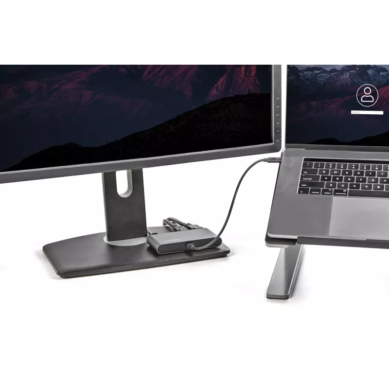 StarTech.com Dual-Monitor Thunderbolt Mini Dock, 4K 60Hz DisplayPort, bezvadu centrmezgls operētājsistēmām Windows un Mac, Gigabit Ethernet, 1x USB-A (USB 5Gbps), 11 collu (28 cm) kabelis