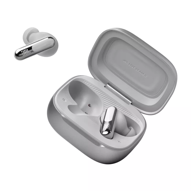 JBL Live Beam 3 austiņas Bezvadu Ievietojamas Zvani/Mūzika/Sports/Ikdiena Bluetooth Sudraba