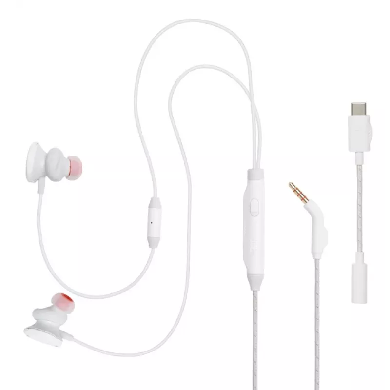 JBL Quantum 50C austiņas ar vadu, ievietojamās, spēlēm, baltas
