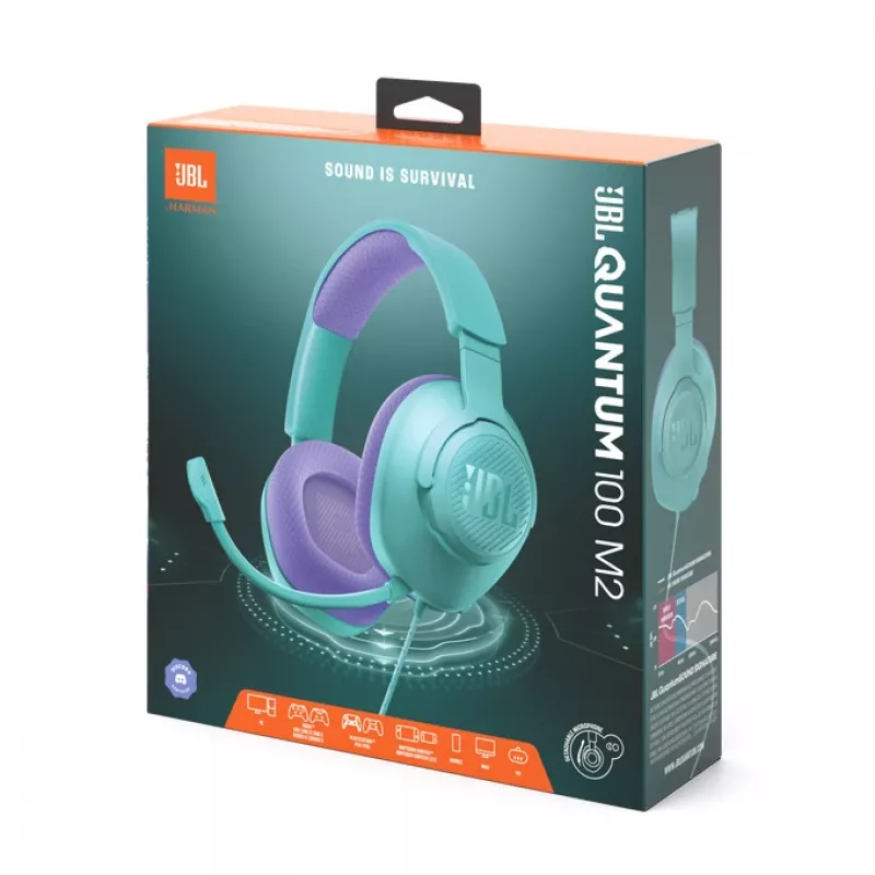 JBL Quantum 100M2 austiņas ar vadu, galvas lentes, spēlēm, ciāna
