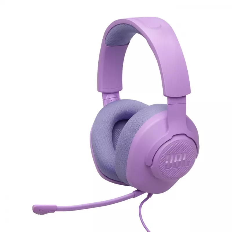 Vadu galvas lentes spēļu austiņas JBL Quantum 100M2 — apkārtauss, 20–20000 Hz, 1,2 m kabelis, violetas