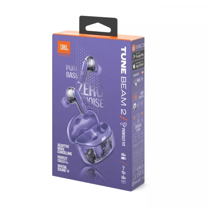 JBL Tune Beam 2 Ghost Edition austiņas bezvadu ievietojamās Mūzika/Ikdiena Bluetooth purpursarkanā krāsā