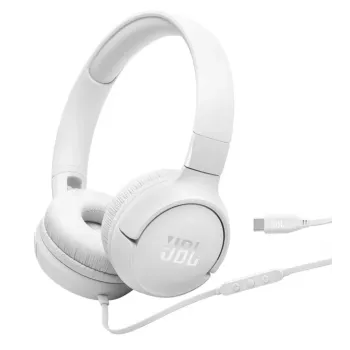 JBL Tune 520C USB-C austiņas ar vadu, galvas lentes tipa, zvaniem/mūzikai, USB Type-C, baltas