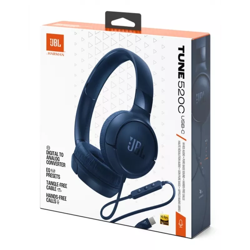 JBL Tune 520C USB-C austiņas ar vadu un galvas loku Zvani/Mūzika USB Type-C zila