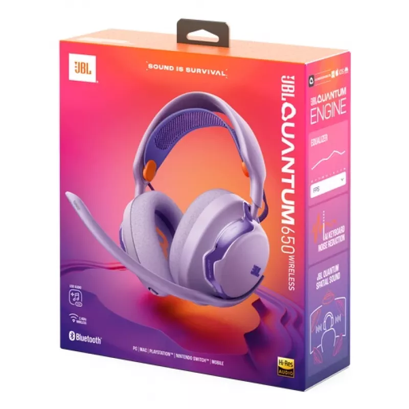 JBL Quantum 650 austiņas bezvadu austiņu galvas lentes tipa spēļu USB Type-C Bluetooth violetas