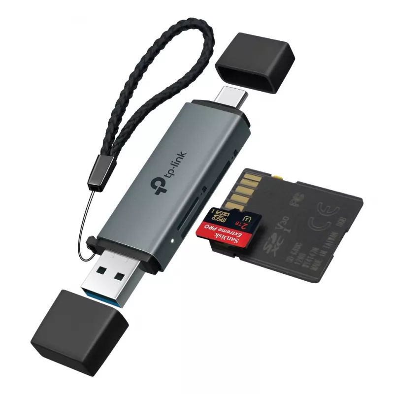 Karšu lasītājs TP‑LINK UA430D USB 3.1 — MicroSD/SD atbalsts, 200 Mbit/s, melns, 75×22,9×9,3 mm