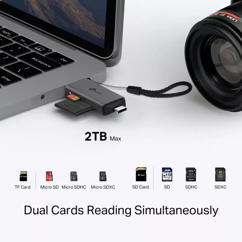Karšu lasītājs TP‑LINK UA430D USB 3.1 — MicroSD/SD atbalsts, 200 Mbit/s, melns, 75×22,9×9,3 mm
