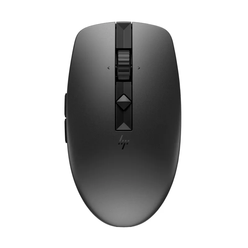 HP 715 uzlādējama vairāku ierīču pele, piemērota abām rokām, RF bezvadu + Bluetooth, 3000 DPI, melna