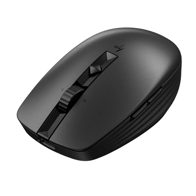 HP 715 uzlādējama vairāku ierīču pele, piemērota abām rokām, RF bezvadu + Bluetooth, 3000 DPI, melna