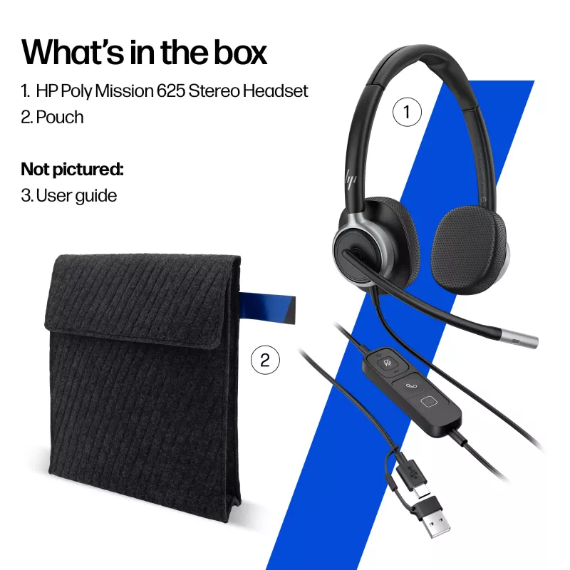 Vadu stereo austiņas HP POLY Mission 625 ar USB (C01C6AA)
