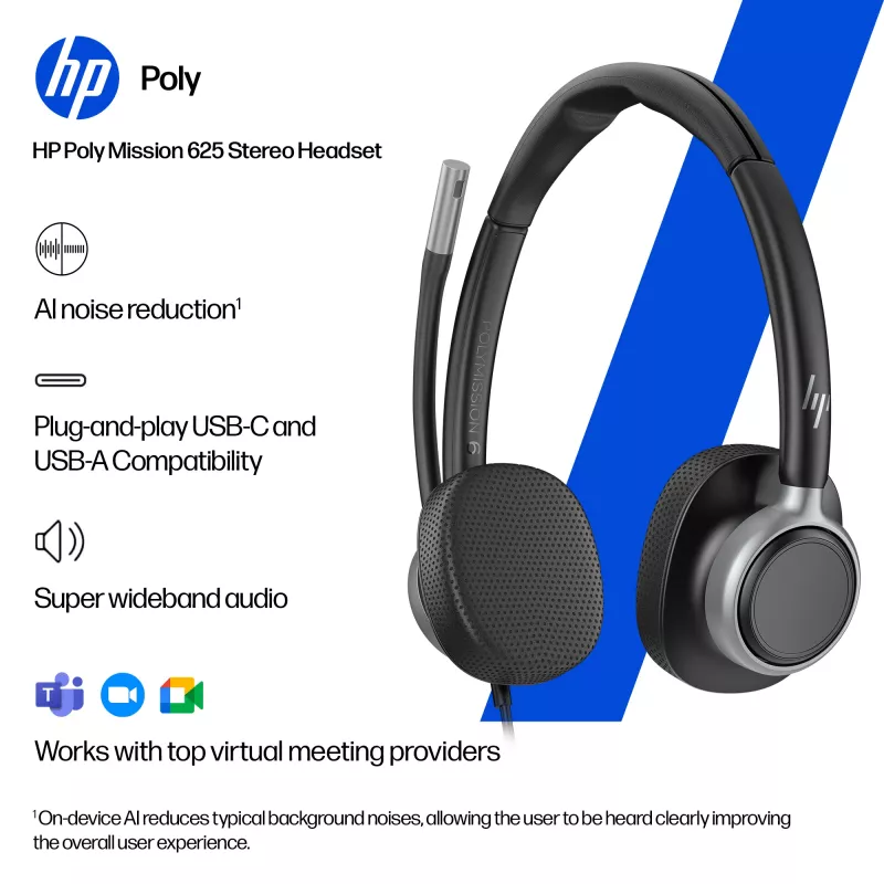 Vadu stereo austiņas HP POLY Mission 625 ar USB (C01C6AA)