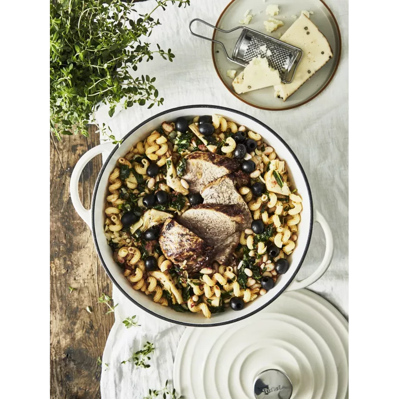 Tefal čuguna servēšanas panna LOV E25972, apaļa 3,8 L, 28 cm, bēša