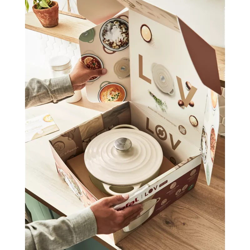 Tefal čuguna servēšanas panna LOV E25972, apaļa 3,8 L, 28 cm, bēša