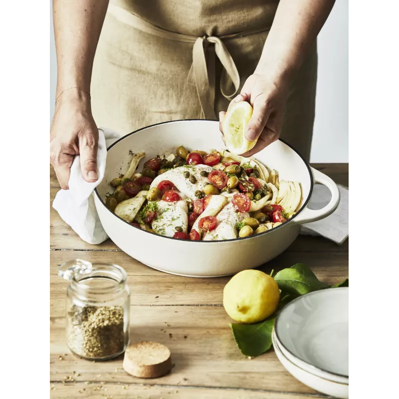 Tefal čuguna servēšanas panna LOV E25972, apaļa 3,8 L, 28 cm, bēša