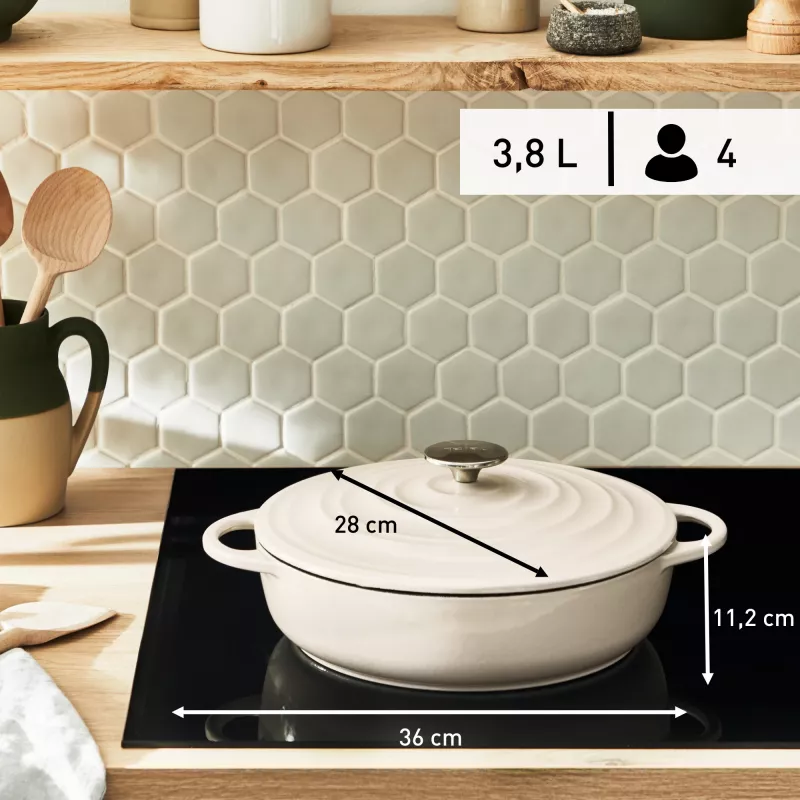 Tefal čuguna servēšanas panna LOV E25972, apaļa 3,8 L, 28 cm, bēša