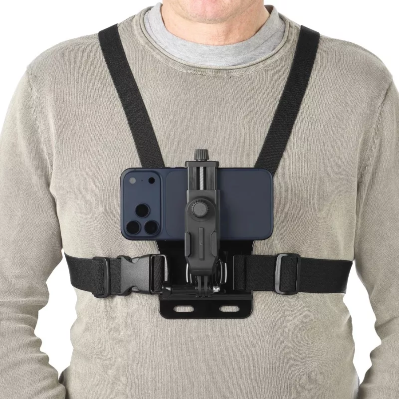 Kameras krūšu stiprinājuma siksna HAMA 00004567 darbības kamerām (GoPro saderīgs), melna, regulējams krūšu stiprinājums
