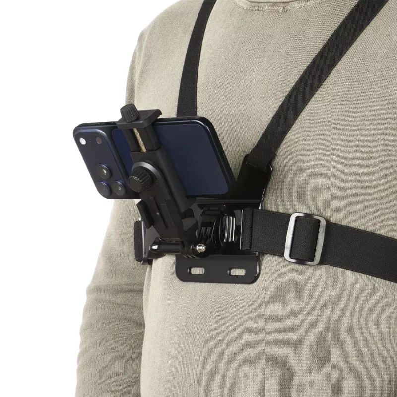 Kameras krūšu stiprinājuma siksna HAMA 00004567 darbības kamerām (GoPro saderīgs), melna, regulējams krūšu stiprinājums