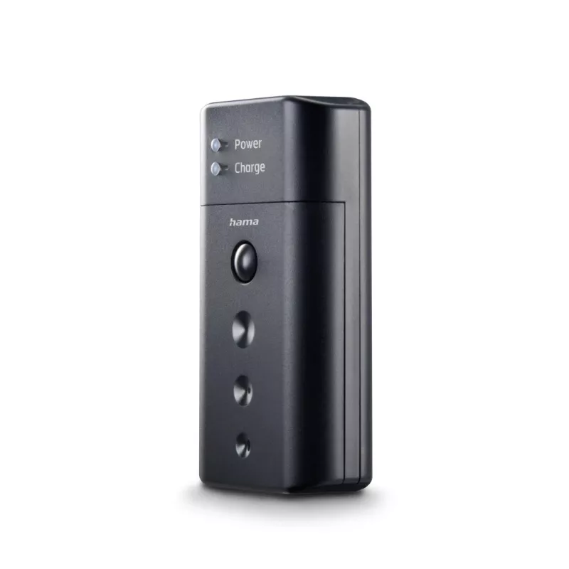 Bateriju lādētājs HAMA 00081390 digitālo kameru baterijām — USB, saderīgs ar Li‑Ion un NiMH, 5 V ieeja