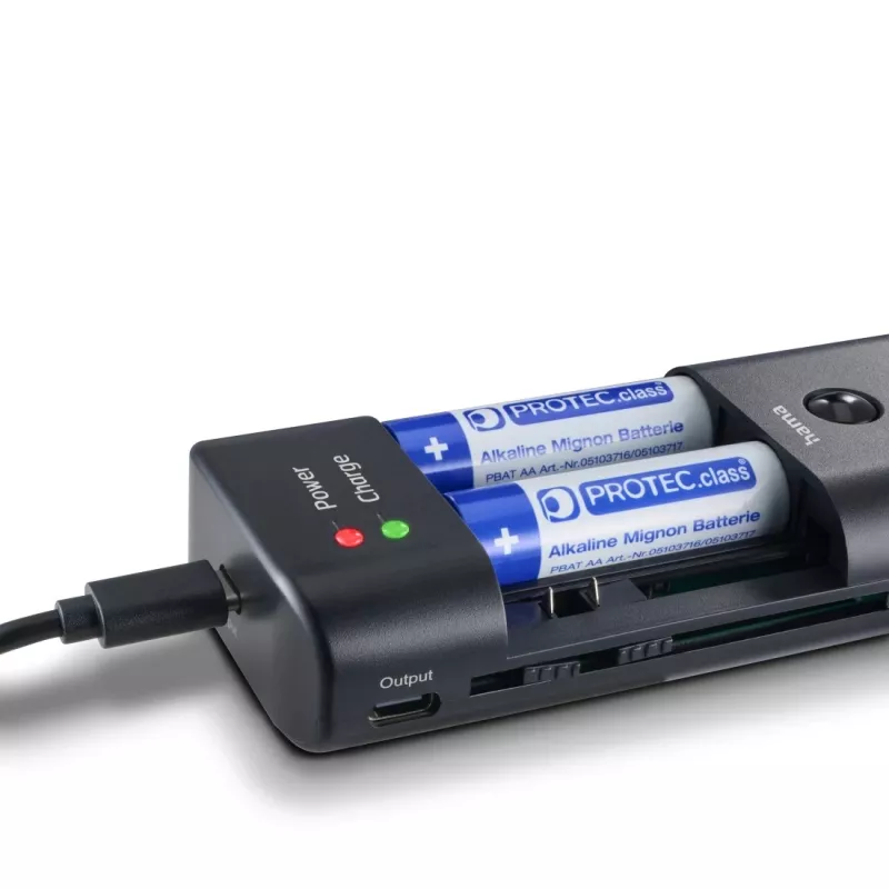 Bateriju lādētājs HAMA 00081390 digitālo kameru baterijām — USB, saderīgs ar Li‑Ion un NiMH, 5 V ieeja