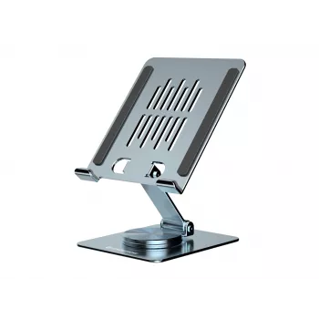 Multivides planšetdatora statīvs CONCEPTRONIC THANA09G — salokāms grozāms statīvs, 360° rotējoša pamatne, regulējams augstums, pelēks, 150×110×40 mm