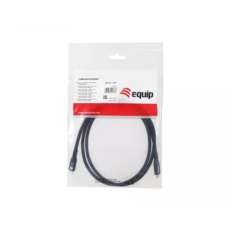 USB4 Gen 4x2 C–C kabelis EQUIP 1,2 m, 80 Gbps, PD240W, 8K@60Hz, melns