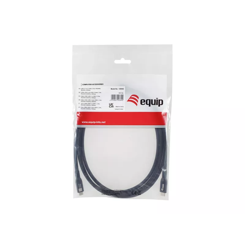 USB4 Gen4x2 C–C kabelis EQUIP 2 m, 80 Gbps, PD 240 W, 8K@60Hz, melns