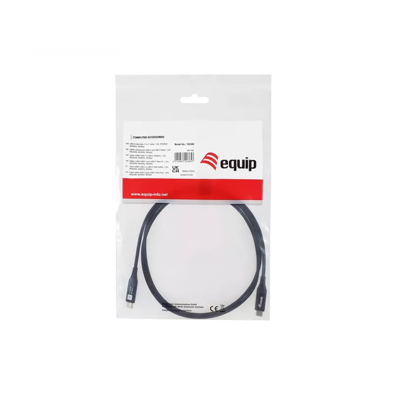 Equip USB 4 Īpaši plāns C uz C kabelis, 1,2 m, PD240W, 4K/60Hz, 40Gbps, melns