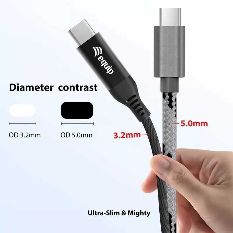 Equip USB 4 Īpaši plāns C uz C kabelis, 1,2 m, PD240W, 4K/60Hz, 40Gbps, melns