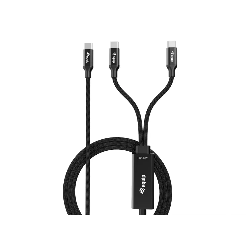USB-C uz 2x USB-C Y-uzlādes kabelis EQUIP 1.5m PD 140W, USB 2.0, melns