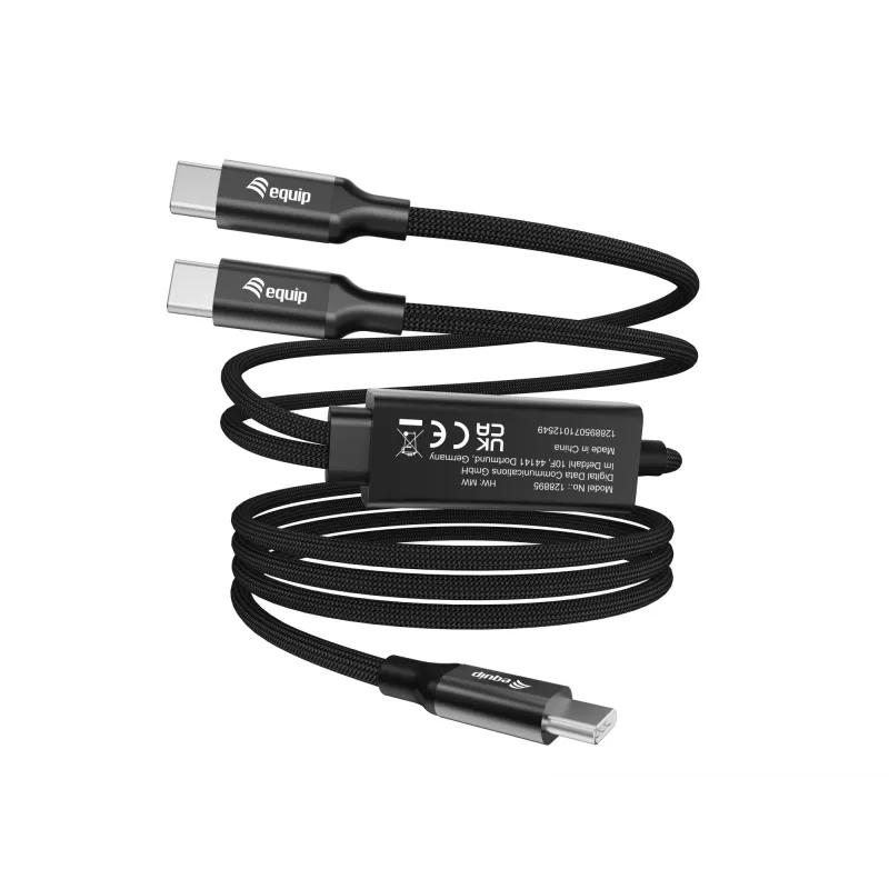 USB-C uz 2x USB-C Y-uzlādes kabelis EQUIP 1.5m PD 140W, USB 2.0, melns
