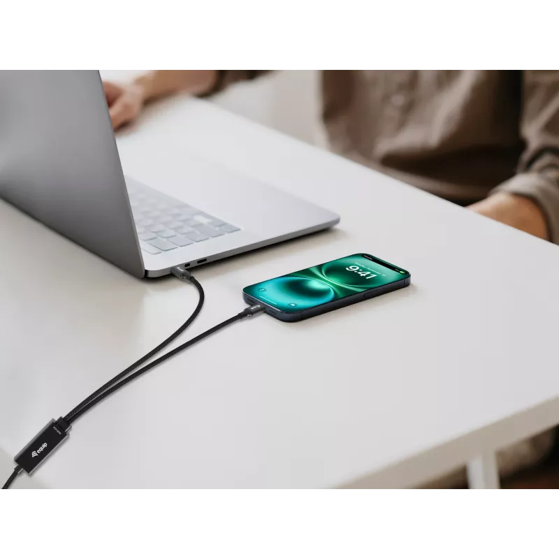 USB-C uz 2x USB-C Y-uzlādes kabelis EQUIP 1.5m PD 140W, USB 2.0, melns