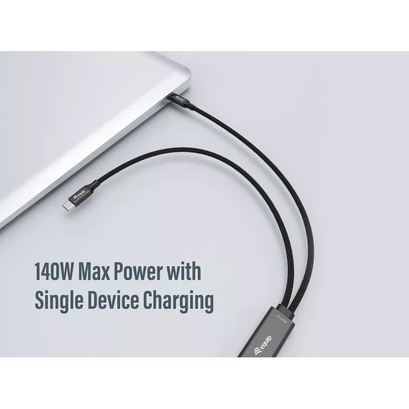 USB-C uz 2x USB-C Y-uzlādes kabelis EQUIP 1.5m PD 140W, USB 2.0, melns