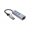 USB-C uz Gigabit Ethernet tīkla adapteris ar 3 portu USB centrmezglu CONCEPTRONIC ABBY25G — USB 3.2 Gen 1, 1 Gbps Ethernet, 3x USB-A, alumīnijs, pelēks