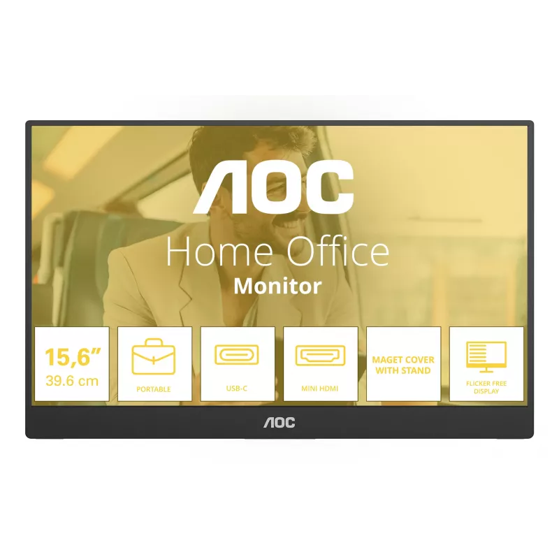 AOC 16T20E2 portatīvais televizors/monitors Pārnēsājams monitors Melns 39,6 cm (15,6 collas) LED 1920 x 1080 pikseļi