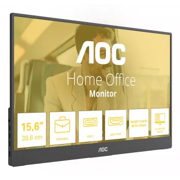 AOC 16T20E2 portatīvais televizors/monitors Pārnēsājams monitors Melns 39,6 cm (15,6 collas) LED 1920 x 1080 pikseļi