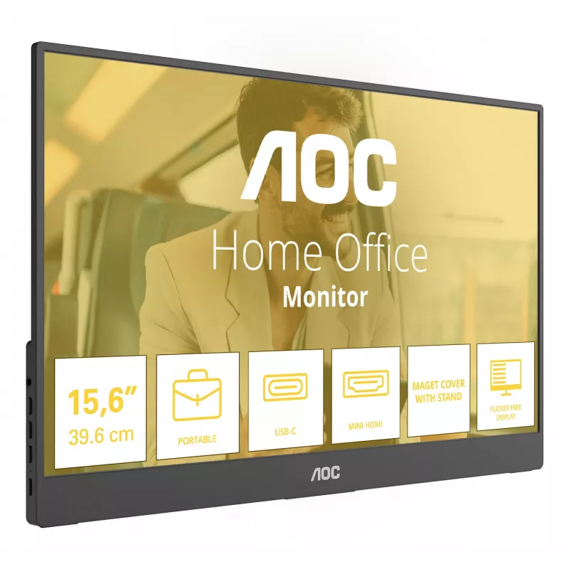 AOC 16T20E2 portatīvais televizors/monitors Pārnēsājams monitors Melns 39,6 cm (15,6 collas) LED 1920 x 1080 pikseļi