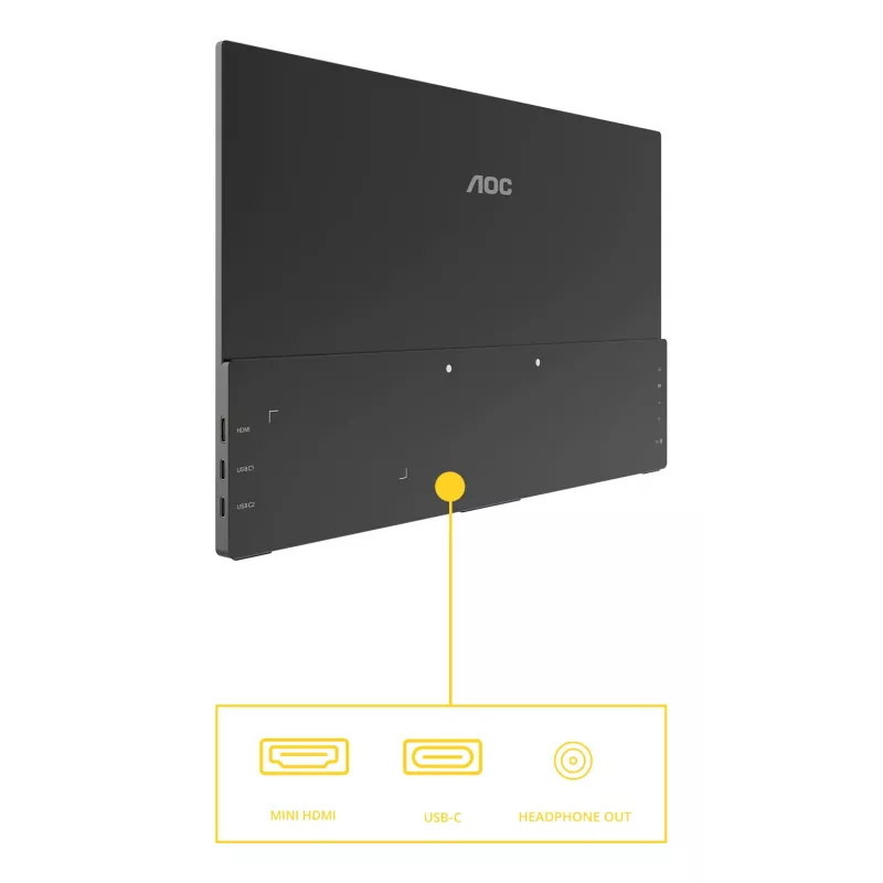 AOC 16T20E2 portatīvais televizors/monitors Pārnēsājams monitors Melns 39,6 cm (15,6 collas) LED 1920 x 1080 pikseļi