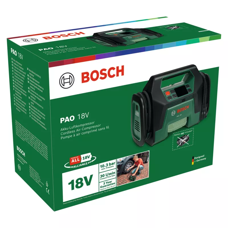 Bosch PAO 18V (Tikai instruments, kartons), Universāls, 10 bāri, 30 l/min, Zaļa, Plastmasa, Baterija