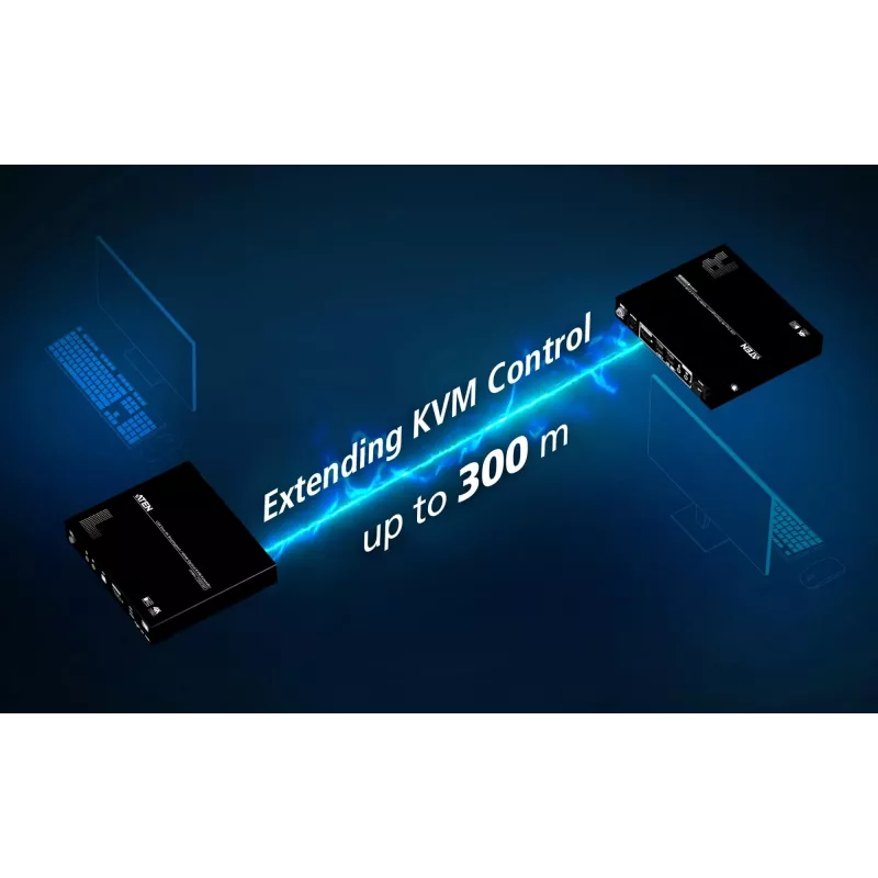 KVM pagarinātājs ATEN True 4K DP/HDMI Optical KVM 300m – raidītājs un uztvērējs, DisplayPort/HDMI, USB, 300 m
