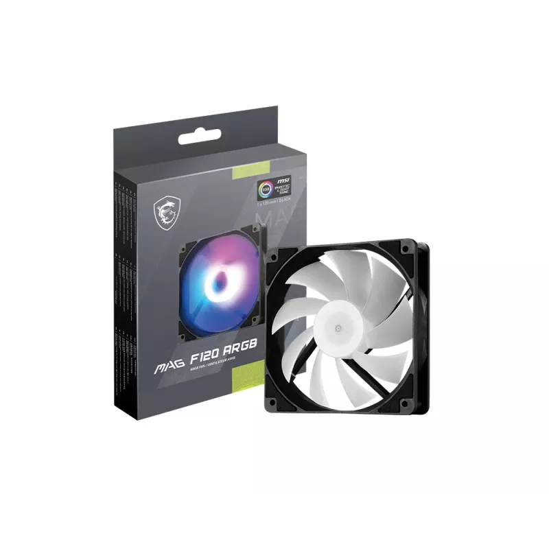 Computer case fan MSI MAG F120 ARGB — 120 mm, 1300 RPM, hydraulic bearing, Melns