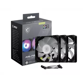 PC korpusa ventilators MSI MAG F120 ARGB x3 — 120 mm, 1300 apgr./min, hidrauliskais gultnis, melns