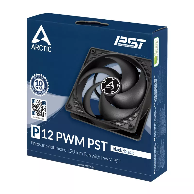 ARCTIC P12 PWM PST (Melns/Melns) Spiedienam optimizēts 120 mm ventilators ar PWM PST