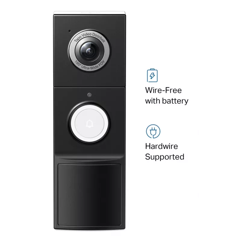TP-Link Tapo Video Doorbell Camera 1 × D235, 1 × D100C, melna, balta, IP66, 130°, infrasarkanais, sienas, CE, RoHS, RCM,R-NZ,FCC, EAC, Triman, UKCA