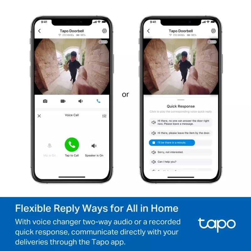 TP-Link Tapo Video Doorbell Camera 1 × D235, 1 × D100C, melna, balta, IP66, 130°, infrasarkanais, sienas, CE, RoHS, RCM,R-NZ,FCC, EAC, Triman, UKCA