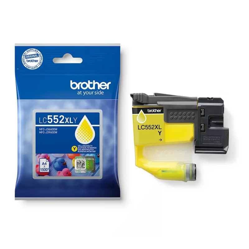 Oriģinālā Brother LC552XLY tintes kasetne, dzeltena, uz pigmenta bāzes, atsevišķs iepakojums, 1500 lapas