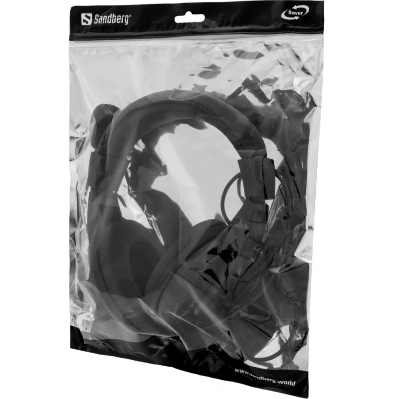 Sandberg Saver USB austiņas, lielas, vadu, Sarunas/Mūzika, 20–20000 Hz, 258 g, Austiņas, Melnas
