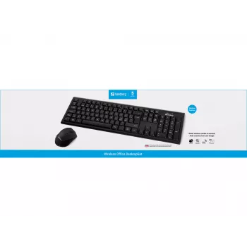 Sandberg Wireless Office DesktopSet INT, bezvadu, RF bezvadu, membrānas, QWERTY, melns, iekļauta pele