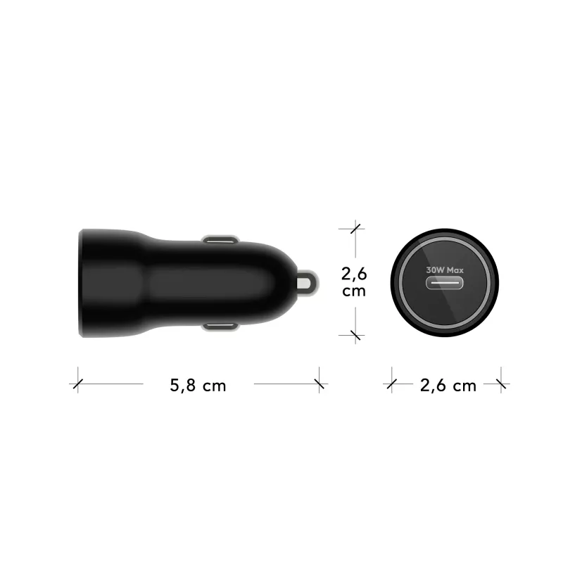 dbramante1928 re-charge - Auto lādētājs USB-C 30 W - BLK, Auto, Cigarešu aizdedzinātāja ligzda, Melna